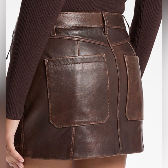 Michael Kors Dresses & Skirts - Michael Kors Dark Brown Leather A-Line Mini Skirt